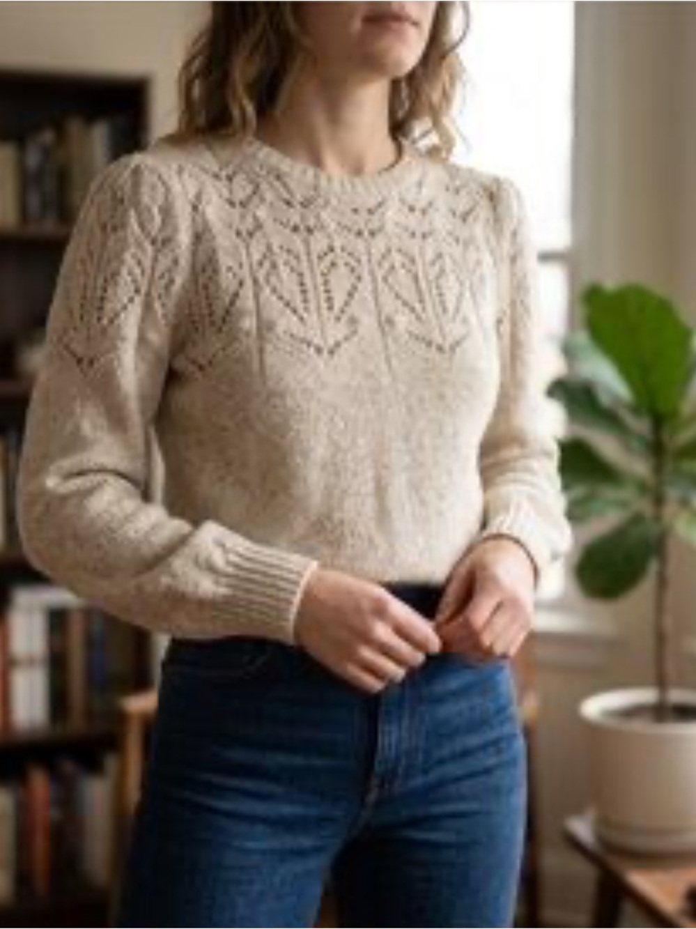 J.crew Pointelle Sweater Cotton Alpaca Cottagecore Fall Feminine Effortless